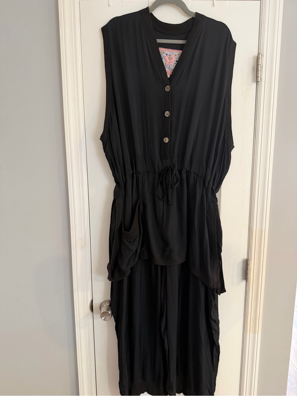 Joey Bisque by Look Black Lagenlook Jumpsuit Art to Wear Wide Leg Size 2(M)